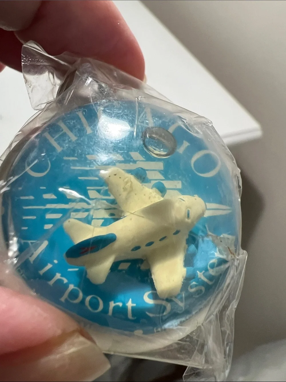 Unique Blue Airport System Floating Airplane Keychain - Vintage